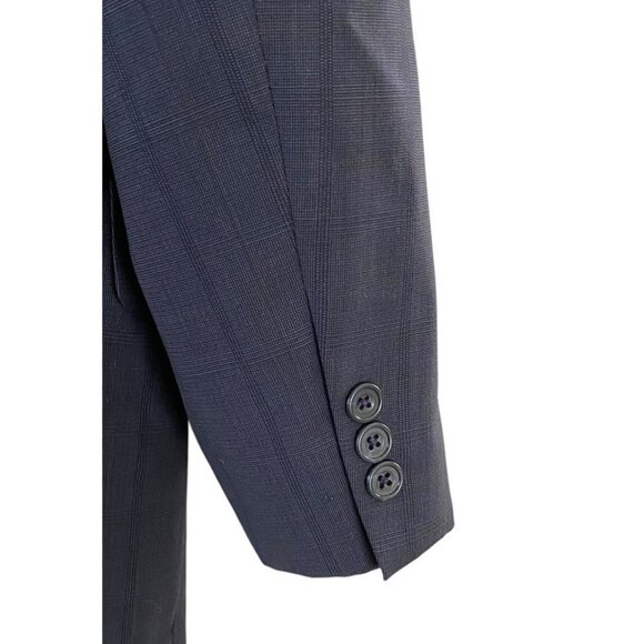 Oscar De La Renta Mens Navy Blue Plaid Two Button Blazer Traveler Worsted 44L - Picture 3 of 10